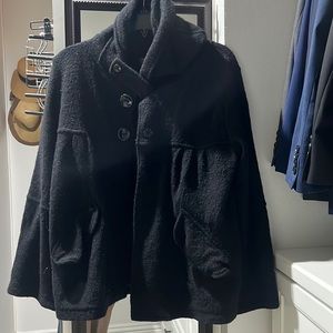 Zara swing wool jacket with hood, 2 front pockets. Black.Great pre-owned.size M.